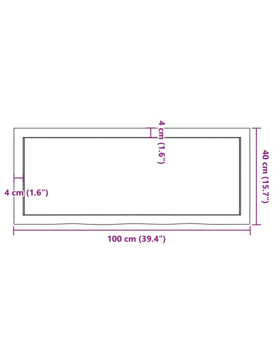 Galda virsma, 100x40x(2-6) cm, neapstrādāts ozola masīvkoks