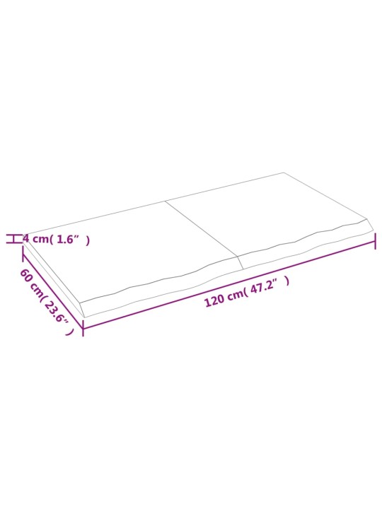 Galda virsma, 120x60x(2-4) cm, neapstrādāts ozola masīvkoks