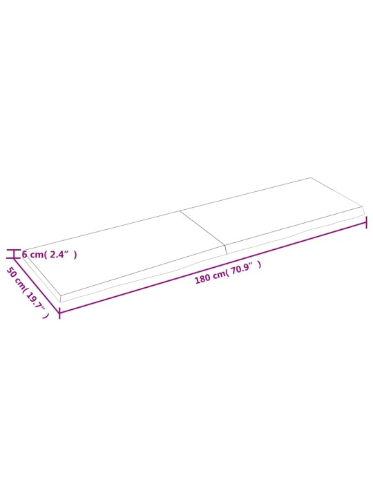 Galda virsma, 180x50x(2-6) cm, neapstrādāts ozola masīvkoks