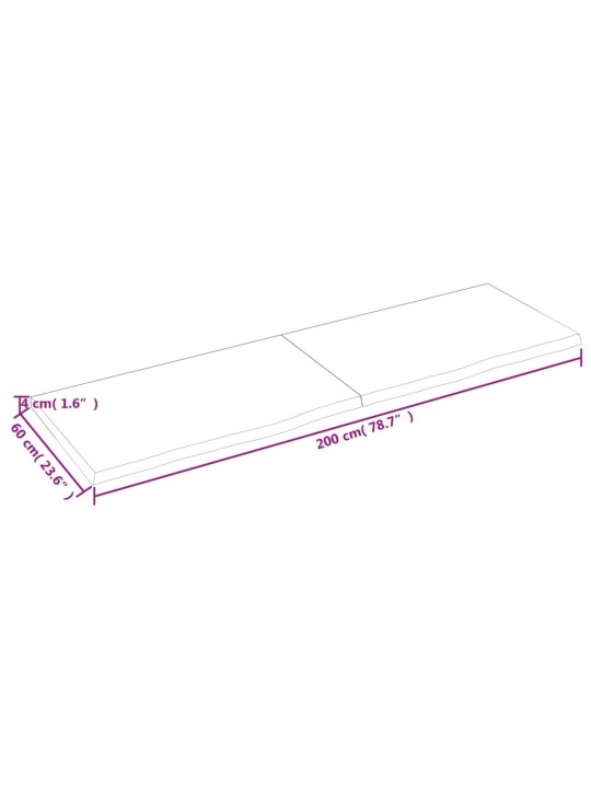 Galda virsma, 200x60x(2-4) cm, neapstrādāts ozola masīvkoks