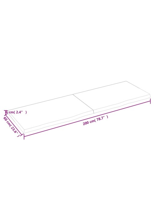 Galda virsma, 200x60x(2-6) cm, neapstrādāts ozola masīvkoks