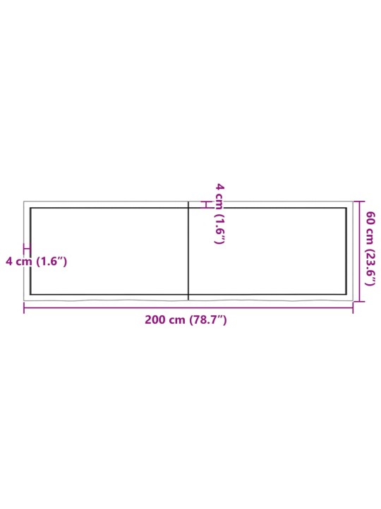 Galda virsma, 200x60x(2-6) cm, neapstrādāts ozola masīvkoks