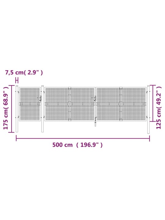 Dārza vārti ar sietu, sudraba krāsa, 500x175 cm, tērauds