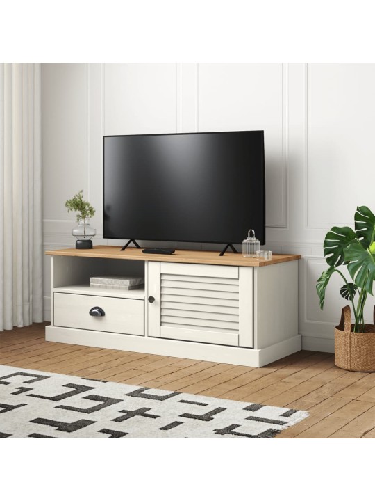 Tv skapītis vigo, 106x40x40 cm, priedes masīvkoks, balts