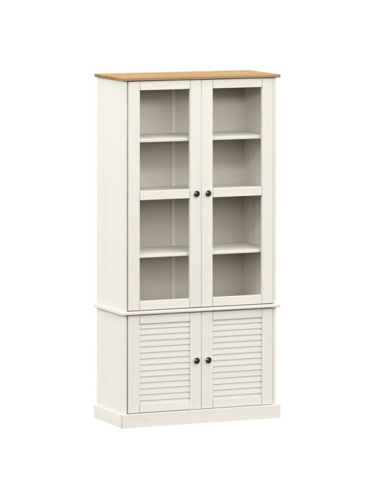 Skapis ar stikla durvīm vigo, balts, 85x35x170 cm, priedes koks