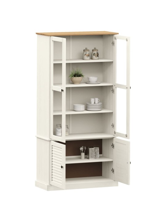 Skapis ar stikla durvīm vigo, balts, 85x35x170 cm, priedes koks