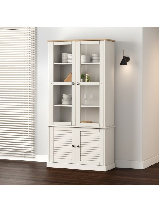 Skapis ar stikla durvīm vigo, balts, 85x35x170 cm, priedes koks