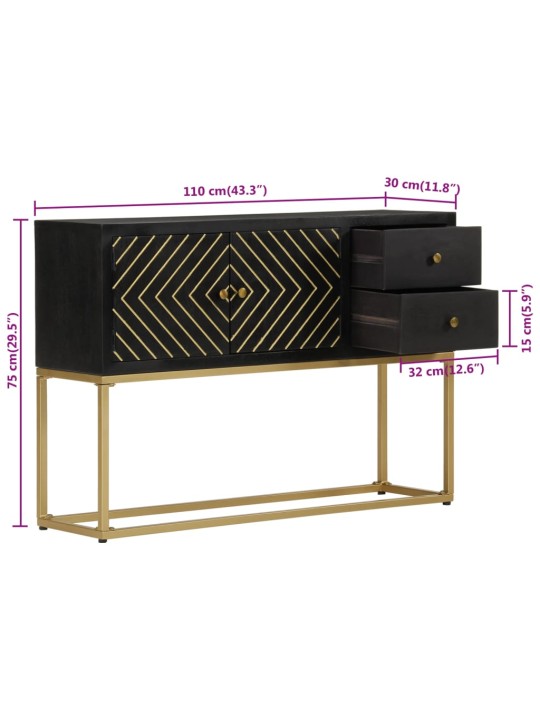 Kumode, melna un zelta krāsa, 110x30x75 cm, mango masīvkoks