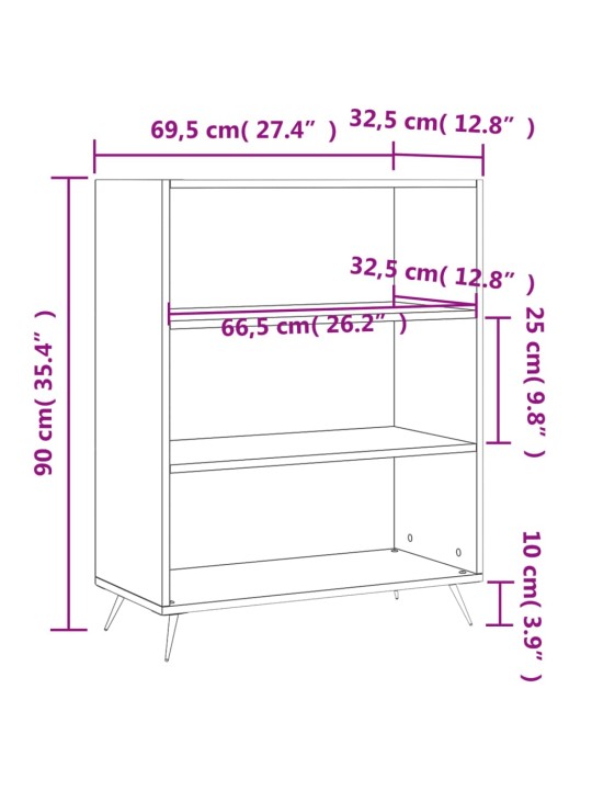 Grāmatu plaukts, balts, 69,5x32,5x90 cm, inženierijas koks