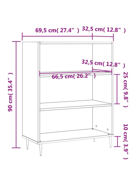 Grāmatu plaukts, melns, 69,5x32,5x90 cm, inženierijas koks