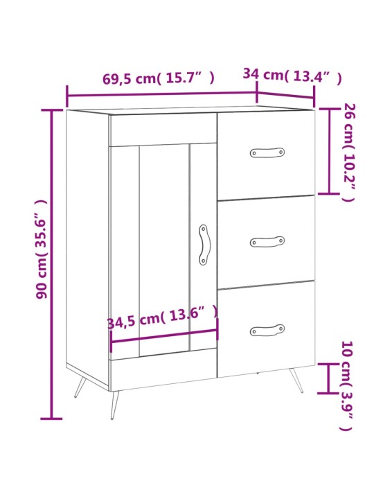 Kumode, balta, 69,5x34x90 cm, inženierijas koks