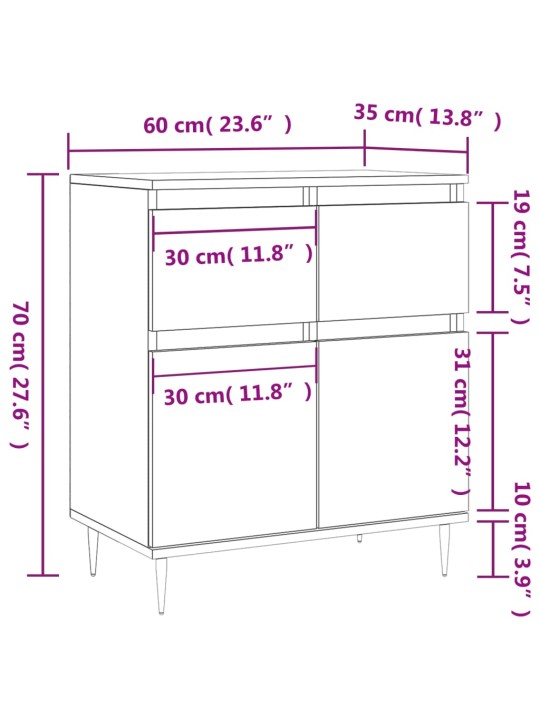 Kumode, balta, 60x35x70 cm, inženierijas koks