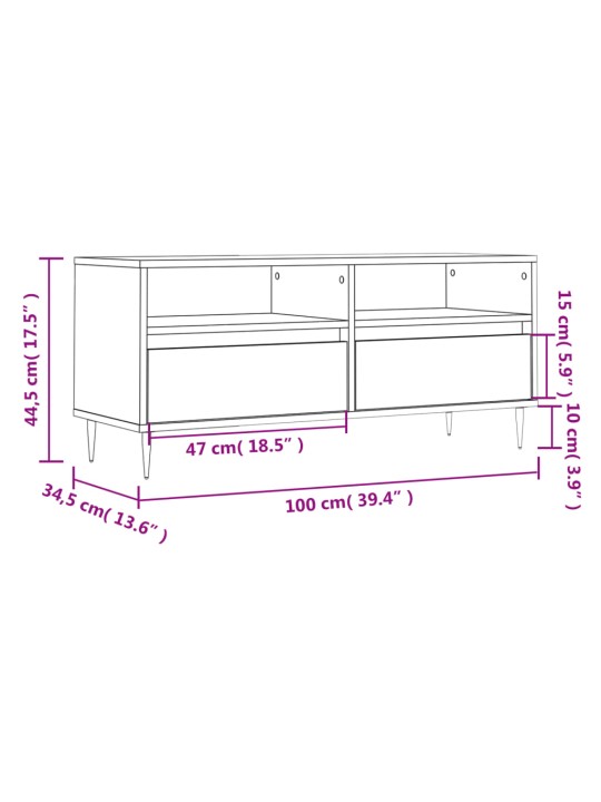 Tv skapītis, 100x34,5x44,5 cm, inženierijas koks, balts