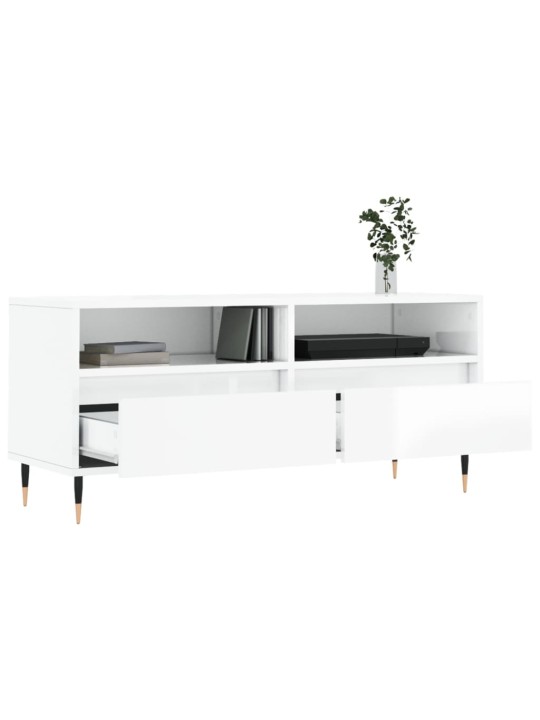 Tv skapītis, 100x34,5x44,5 cm, inženierijas koks, spīdīgi balts