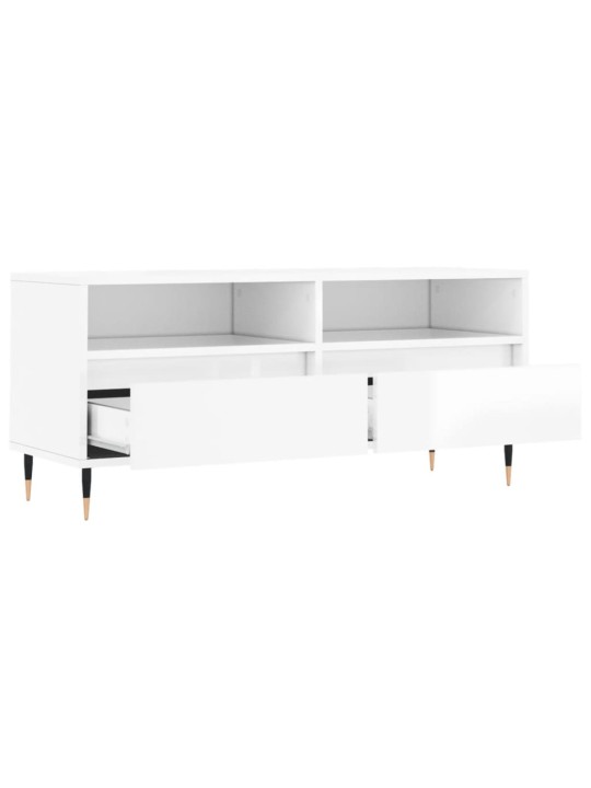 Tv skapītis, 100x34,5x44,5 cm, inženierijas koks, spīdīgi balts