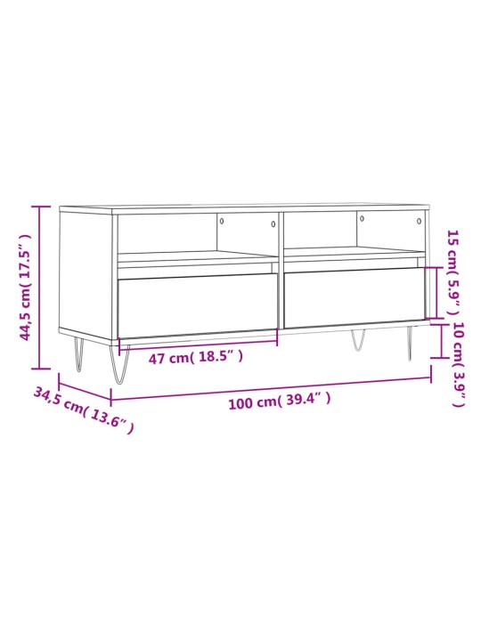 Tv skapītis, ozolkoka krāsa, 100x34,5x44,5cm, inženierijas koks