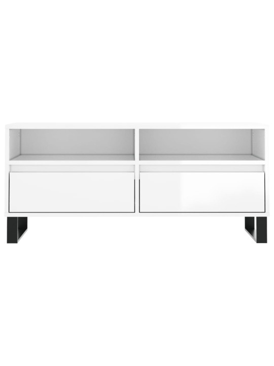 Tv skapītis, 100x34,5x44,5 cm, inženierijas koks, spīdīgi balts