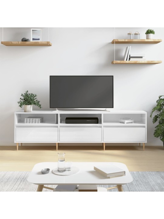 Tv skapītis, spīdīgi balts, 150x30x44,5 cm, inženierijas koks