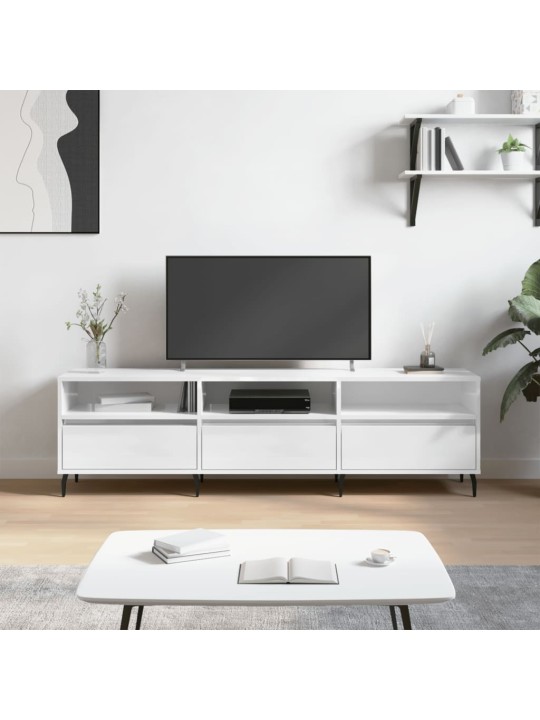 Tv skapītis, spīdīgi balts, 150x30x44,5 cm, inženierijas koks