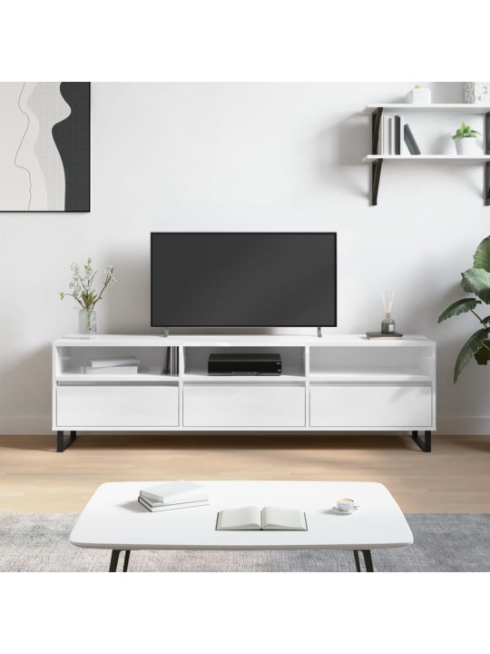 Tv skapītis, spīdīgi balts, 150x30x44,5 cm, inženierijas koks