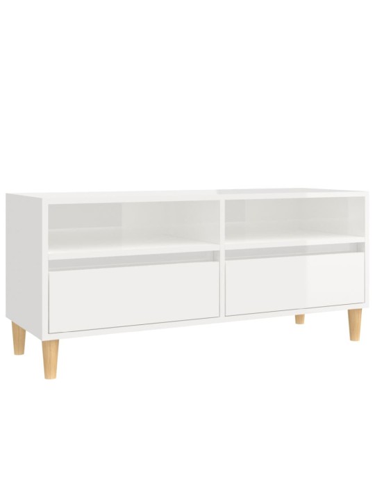 Tv skapītis, 100x34,5x44,5 cm, inženierijas koks, spīdīgi balts