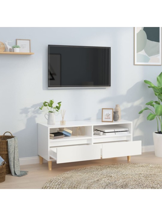 Tv skapītis, 100x34,5x44,5 cm, inženierijas koks, spīdīgi balts