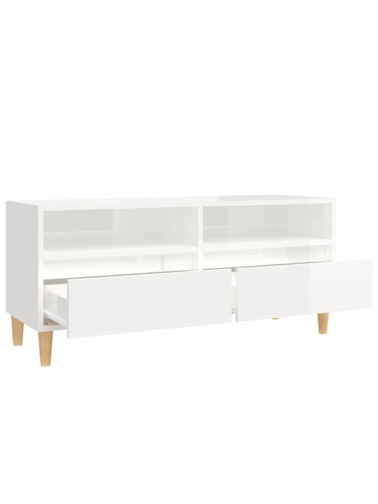 Tv skapītis, 100x34,5x44,5 cm, inženierijas koks, spīdīgi balts