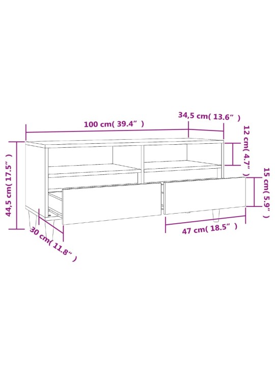 Tv skapītis, pelēks, 100x34,5x44,5 cm, inženierijas koks