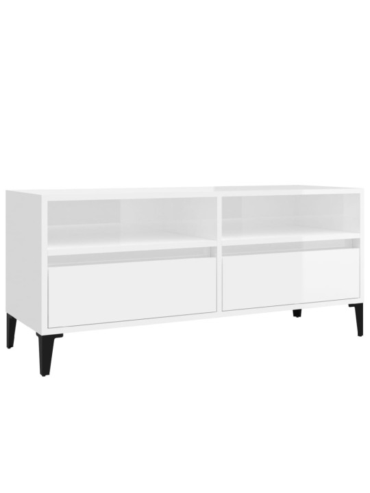 Tv skapītis, 100x34,5x44,5 cm, inženierijas koks, spīdīgi balts