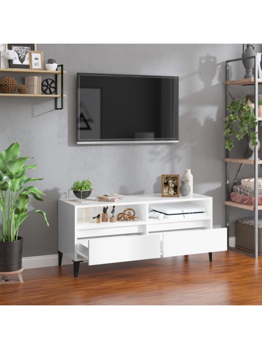 Tv skapītis, 100x34,5x44,5 cm, inženierijas koks, spīdīgi balts