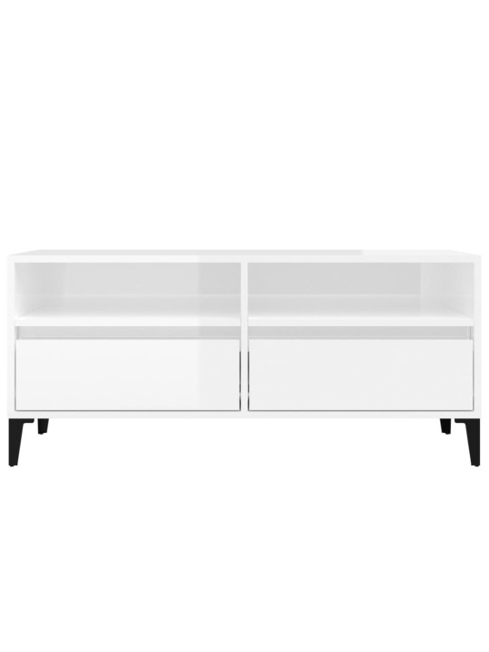 Tv skapītis, 100x34,5x44,5 cm, inženierijas koks, spīdīgi balts