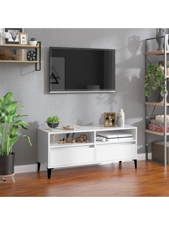 Tv skapītis, 100x34,5x44,5 cm, inženierijas koks, spīdīgi balts