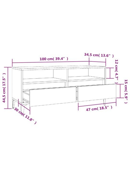 Tv skapītis, pelēks, 100x34,5x44,5 cm, inženierijas koks