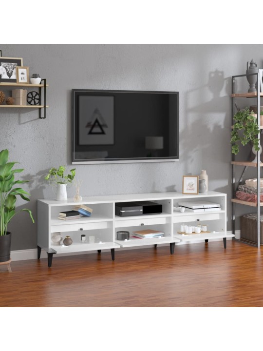 Tv skapītis, spīdīgi balts, 150x30x44,5 cm, inženierijas koks
