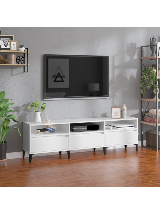 Tv skapītis, spīdīgi balts, 150x30x44,5 cm, inženierijas koks