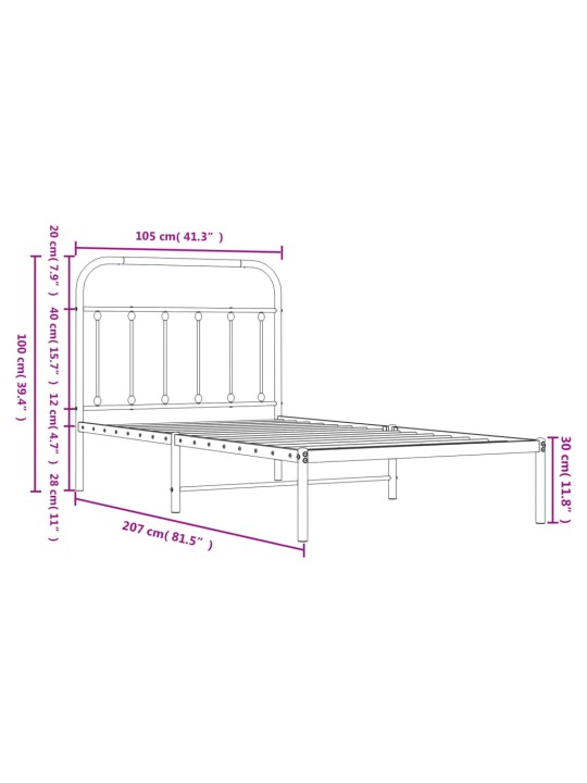 Gultas rāmis ar galvgali, balts metāls, 100x200 cm