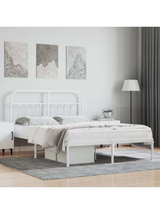 Gultas rāmis ar galvgali, balts metāls, 150x200 cm