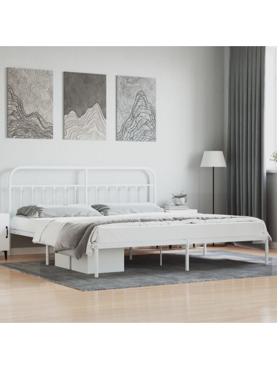 Gultas rāmis ar galvgali, balts metāls, 200x200 cm