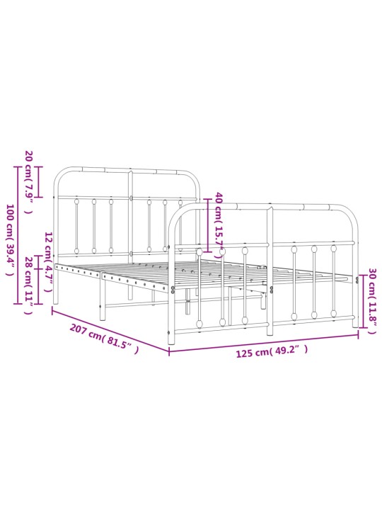 Gultas rāmis ar galvgali un kājgali, balts metāls, 120x200 cm