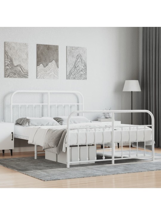 Gultas rāmis ar galvgali un kājgali, balts metāls, 135x290 cm