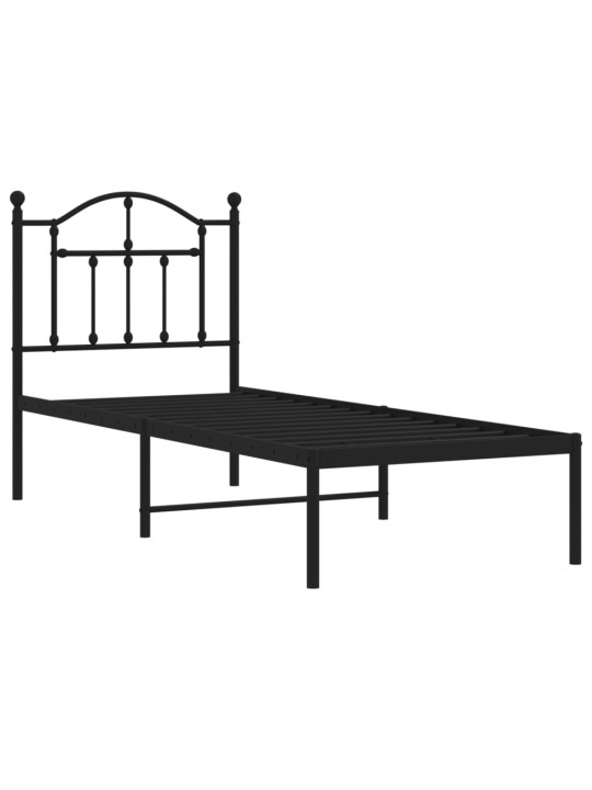 Gultas rāmis ar galvgali, melns metāls, 75x190 cm