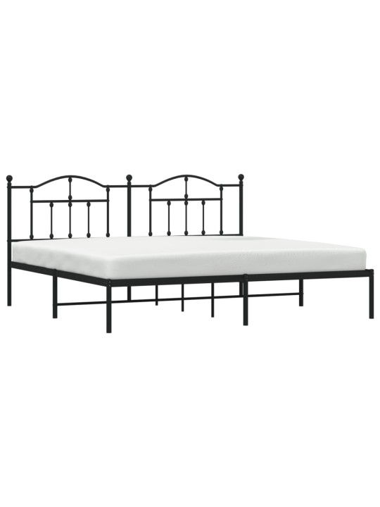 Gultas rāmis ar galvgali, melns metāls, 200x200 cm