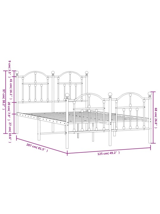 Gultas rāmis ar galvgali un kājgali, melns metāls, 120x200 cm