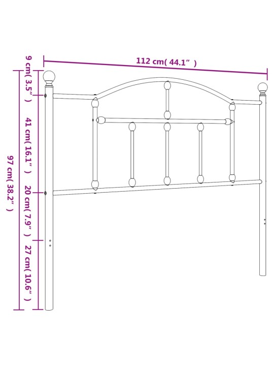 Gultas galvgalis, metāls, melns, 107 cm