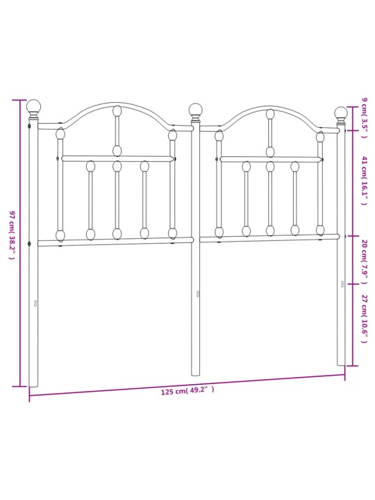 Gultas galvgalis, metāls, melns, 120 cm
