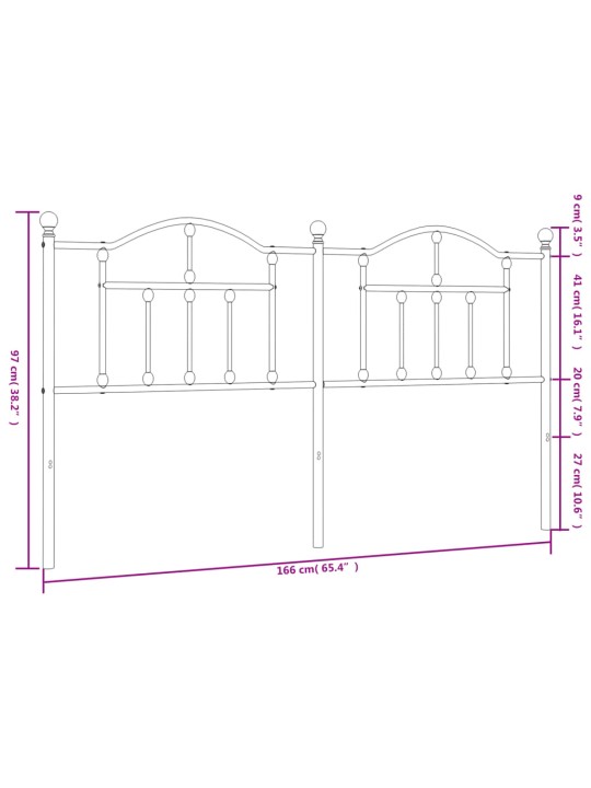 Gultas galvgalis, metāls, melns, 160 cm