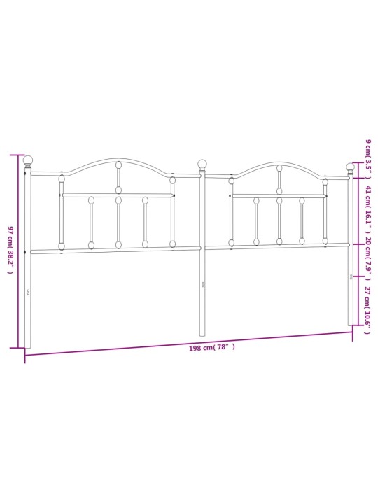 Gultas galvgalis, metāls, melns, 193 cm