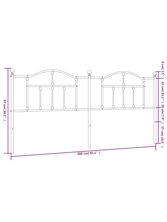 Gultas galvgalis, metāls, melns, 200 cm