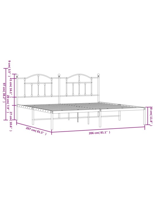 Gultas rāmis ar galvgali, balts metāls, 200x200 cm