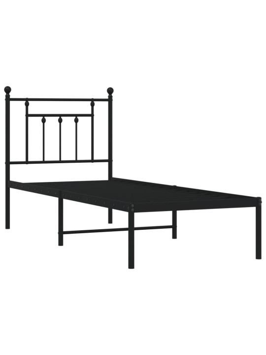 Gultas rāmis ar galvgali, melns metāls, 75x190 cm
